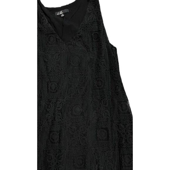 C Luce Black Sleeveless Lace Overlay V Neck Mini Dress - Picture 6 of 12